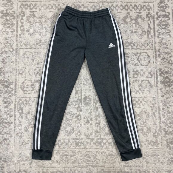 Adidas Pants Youth Kids 3-Stripes Gray Active Casual Joggers Size Large 14/16 - Picture 1 of 8